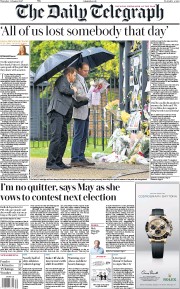 The Daily Telegraph (UK) Newspaper Front Page for 31 August 2017