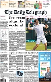 The Daily Telegraph (UK) Newspaper Front Page for 3 July 2015