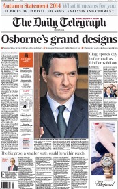 The Daily Telegraph Newspaper Front Page (UK) for 4 December 2014