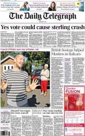 The Daily Telegraph Newspaper Front Page (UK) for 4 September 2014
