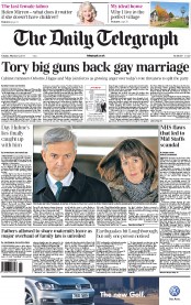 The Daily Telegraph Newspaper Front Page (UK) for 5 February 2013