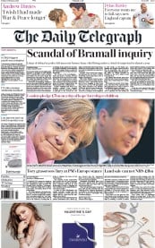 The Daily Telegraph (UK) Newspaper Front Page for 5 February 2016