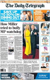 The Daily Telegraph Newspaper Front Page (UK) for 5 April 2014