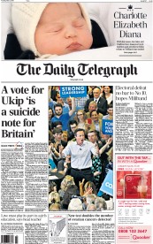 The Daily Telegraph Newspaper Front Page (UK) for 5 May 2015