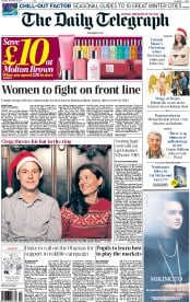 The Daily Telegraph Newspaper Front Page (UK) for 6 December 2014