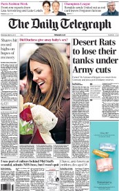 The Daily Telegraph Newspaper Front Page (UK) for 6 March 2013
