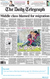 The Daily Telegraph Newspaper Front Page (UK) for 6 March 2014
