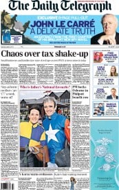 The Daily Telegraph (UK) Newspaper Front Page for 6 April 2013