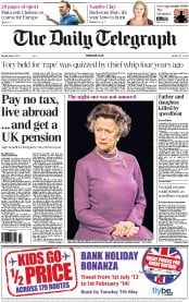 The Daily Telegraph Newspaper Front Page (UK) for 6 May 2013