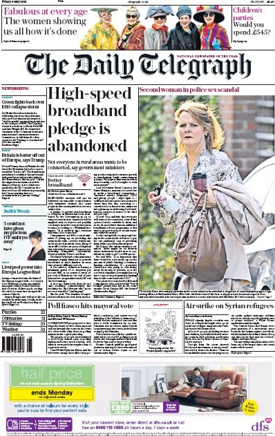 The Daily Telegraph Newspaper Front Page (UK) for 6 May 2016