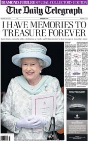 The Daily Telegraph (UK) Newspaper Front Page for 6 June 2012