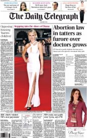 The Daily Telegraph Newspaper Front Page (UK) for 6 September 2013