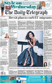 The Daily Telegraph (UK) Newspaper Front Page for 6 September 2017