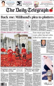 The Daily Telegraph (UK) Newspaper Front Page for 7 November 2014