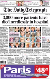 The Daily Telegraph (UK) Newspaper Front Page for 7 February 2013