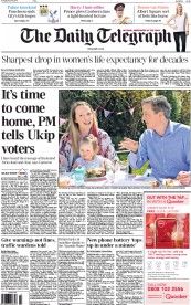 The Daily Telegraph Newspaper Front Page (UK) for 7 April 2015