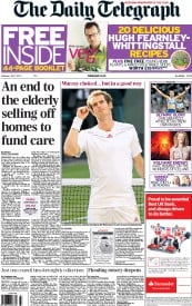 The Daily Telegraph (UK) Newspaper Front Page for 7 July 2012