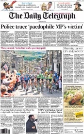 The Daily Telegraph Newspaper Front Page (UK) for 7 July 2014