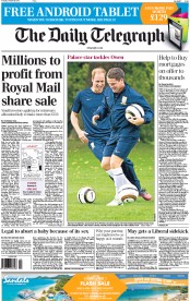 The Daily Telegraph Newspaper Front Page (UK) for 8 October 2013