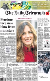 The Daily Telegraph Newspaper Front Page (UK) for 8 November 2013