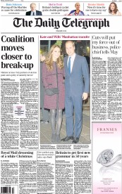 The Daily Telegraph Newspaper Front Page (UK) for 8 December 2014