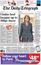 The Daily Telegraph Newspaper Front Page (UK) for 8 February 2013