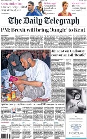 The Daily Telegraph (UK) Newspaper Front Page for 8 February 2016