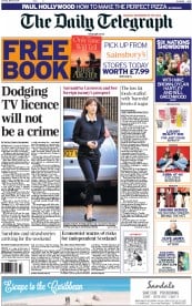 The Daily Telegraph Newspaper Front Page (UK) for 8 March 2014