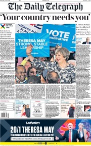 The Daily Telegraph (UK) Newspaper Front Page for 8 June 2017