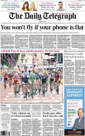 The Daily Telegraph Newspaper Front Page (UK) for 8 July 2014