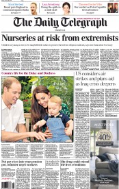 The Daily Telegraph Newspaper Front Page (UK) for 8 August 2014