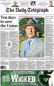 The Daily Telegraph Newspaper Front Page (UK) for 8 September 2014