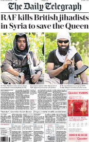 The Daily Telegraph Newspaper Front Page (UK) for 8 September 2015