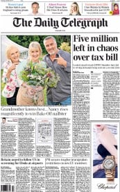 The Daily Telegraph Newspaper Front Page (UK) for 9 October 2014
