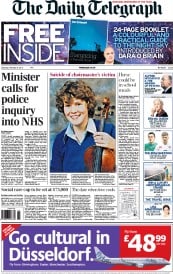 The Daily Telegraph Newspaper Front Page (UK) for 9 February 2013