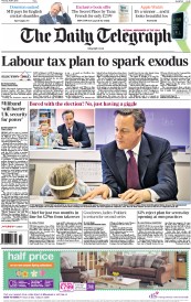 The Daily Telegraph (UK) Newspaper Front Page for 9 April 2015