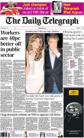 The Daily Telegraph (UK) Newspaper Front Page for 9 May 2011