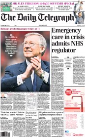The Daily Telegraph Newspaper Front Page (UK) for 9 May 2013