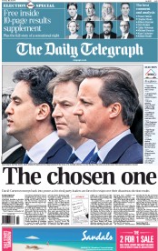 The Daily Telegraph Newspaper Front Page (UK) for 9 May 2015