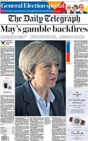 The Daily Telegraph (UK) Newspaper Front Page for 9 June 2017
