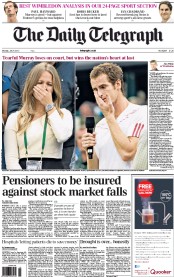 The Daily Telegraph Newspaper Front Page (UK) for 9 July 2012