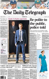 The Daily Telegraph Newspaper Front Page (UK) for 9 July 2013
