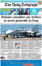 The Daily Telegraph (UK) Newspaper Front Page for 9 August 2014