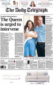 The Daily Telegraph Newspaper Front Page (UK) for 9 September 2014