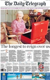 The Daily Telegraph Newspaper Front Page (UK) for 9 September 2015