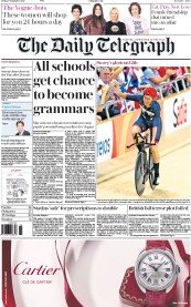 The Daily Telegraph (UK) Newspaper Front Page for 9 September 2016