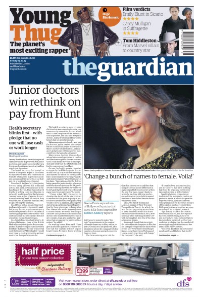 The Guardian Newspaper Front Page (UK) for 10 October 2015
