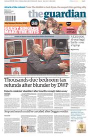 The Guardian Newspaper Front Page (UK) for 10 January 2014