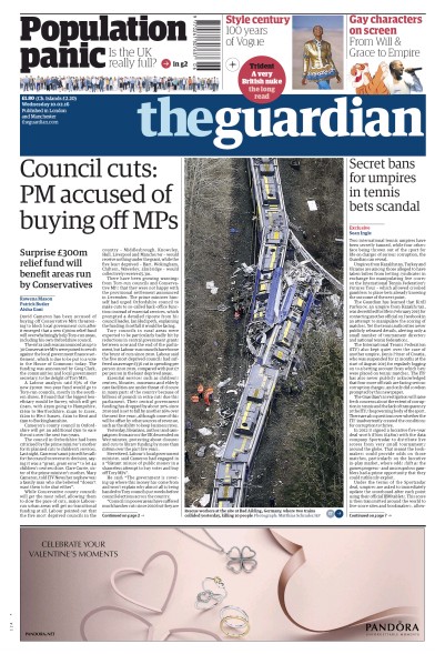 The Guardian Newspaper Front Page (UK) for 10 February 2016