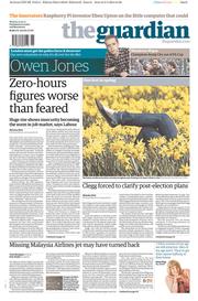 The Guardian Newspaper Front Page (UK) for 10 March 2014